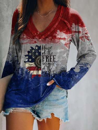 Multicolor Flag Print Long Sleeve T-Shirt