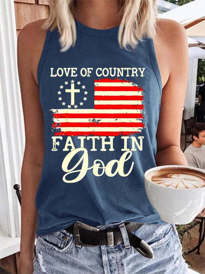 Women's Love Of Country Faith In God Print Casual Tank Top