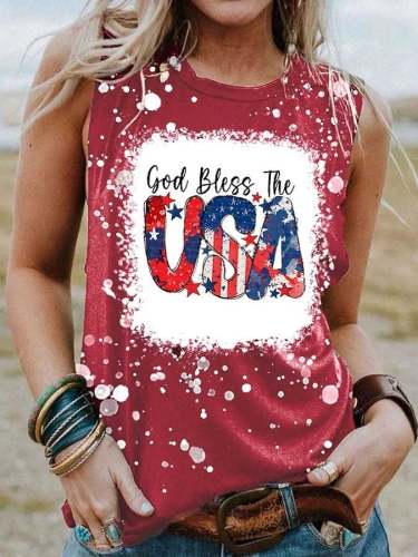 Women's God Bless The USA Tie Dye Print Sleeveless T-Shirt