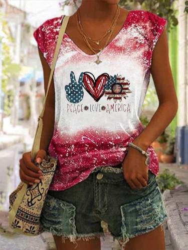Women's PEACE LOVE AMERICAN Bleach Print Sleeveless Tee