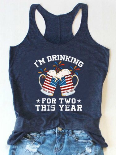 I'm Drinking For Two This Year American Flag Racerback Tank