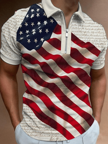 Men's Vintage Flag Print Polo Shirt