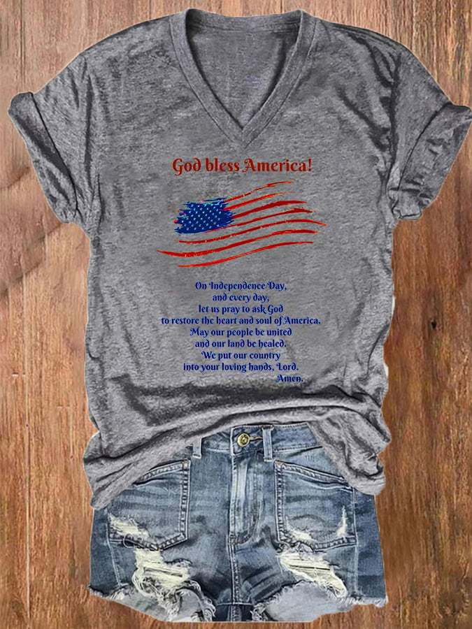 Women's God Bless Print Casual T-Shirt