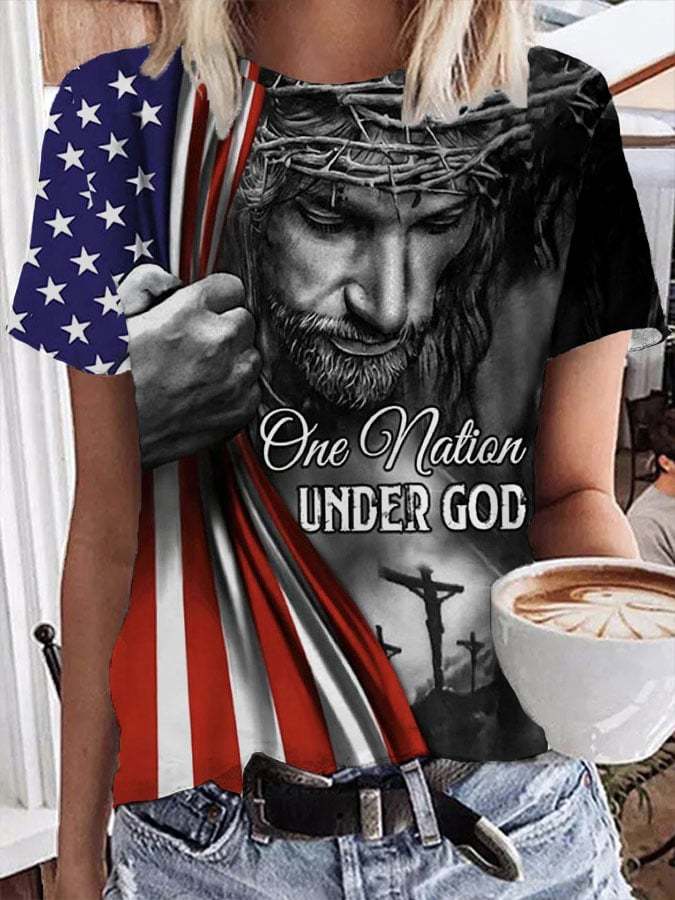Women's one nation under god print casual T-shirt