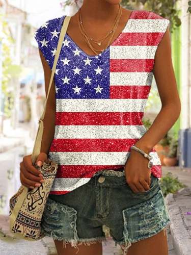Women's American Flag Print Sleeveless T-Shirt