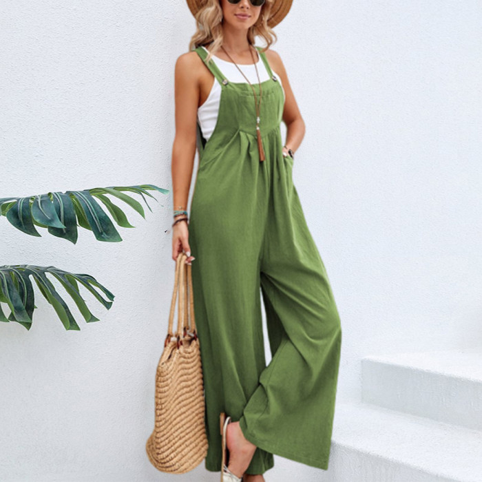 2023 women new solid color casual overalls