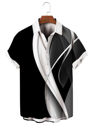Men's Casual Geometric Print Loose Short Sleeve Shirt