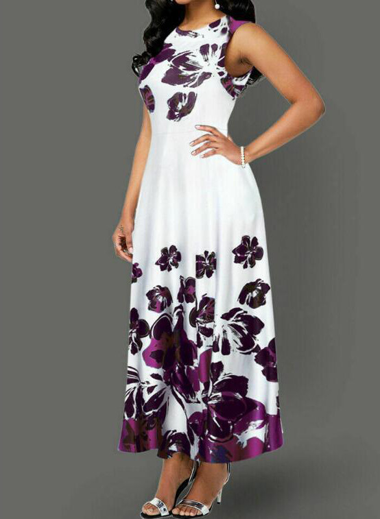 Casual Sleeveless Floral Print Swing Dress