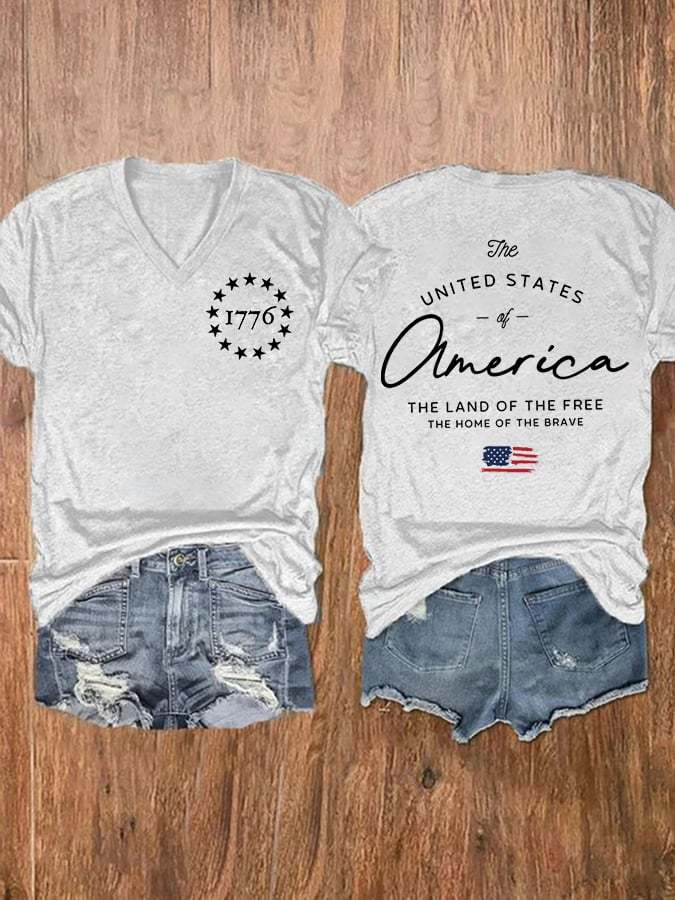 Women's Land of the Free 4th Of July Print Casual T-Shirt