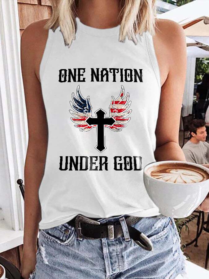 One Nation Under God Print Tank Top
