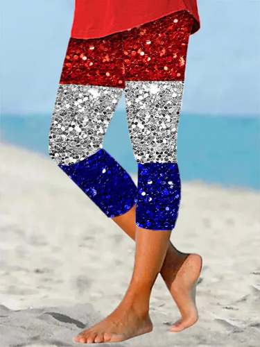 Women's 4th of July Independence Day Sequin Print Leggings
