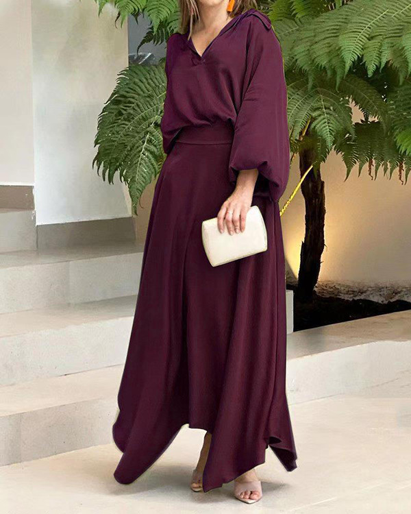 Temperament Solid Color Long-sleeved Two-piece Suit