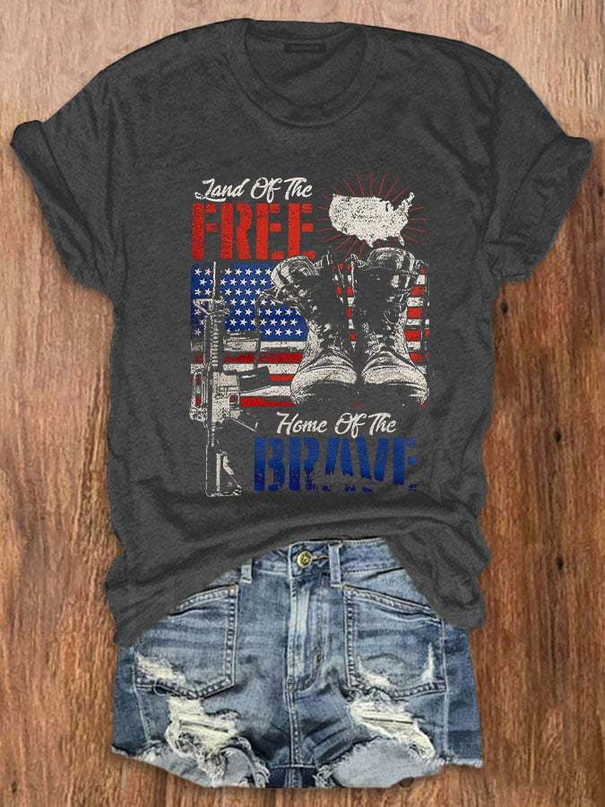 Women's 4th of July Brave And Free Round Neck Basic T-Shirt