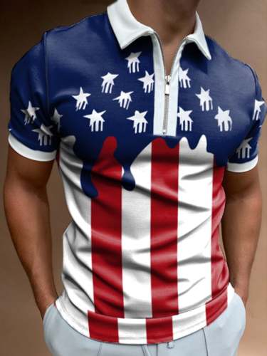 Men's Vintage Flag Short Sleeve Casual POLO Shirt