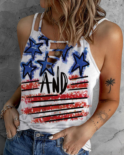 Women's Flag Print Sleeveless Casual Camisole Top