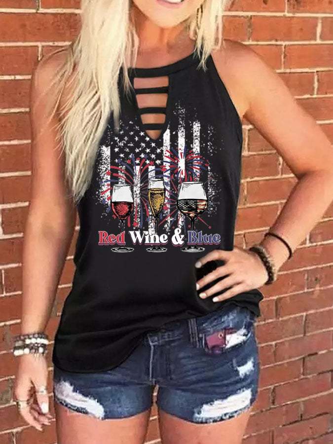 Women's 4th of July Wine Casual Tank Top