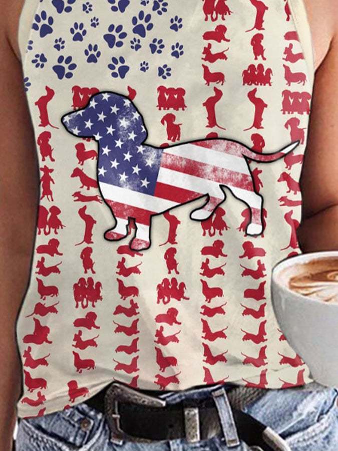 Dog Dachshund Paws Flag Print Tank Top