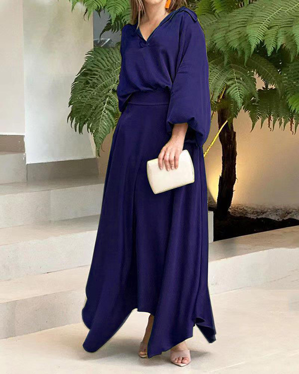 Temperament Solid Color Long-sleeved Two-piece Suit