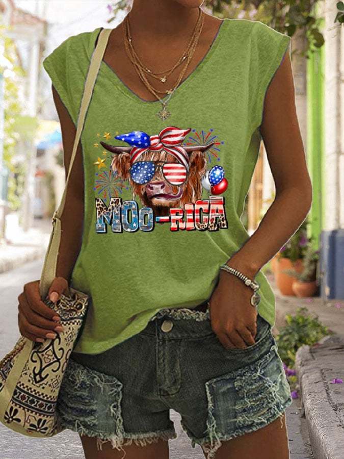 Women's 4th of July Highland Cow Sleeveless Top