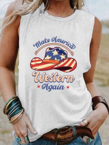 Women's Western Style 4th of July Print Sleeveless T-Shirt