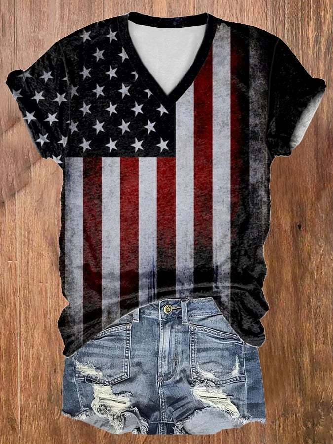 Vintage Flag Print Short Sleeve T-Shirt