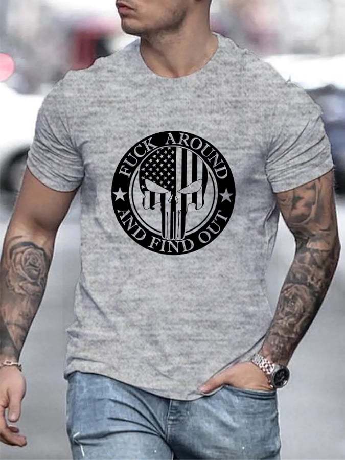 Men's Punisher Flag 'Fuck Around And Find Out' Print T-shirt
