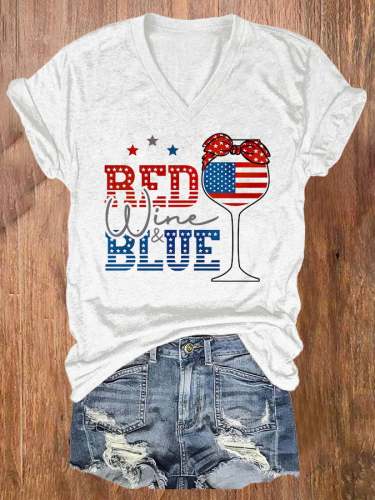 Red Wine Blue Flag Casual T-Shirt