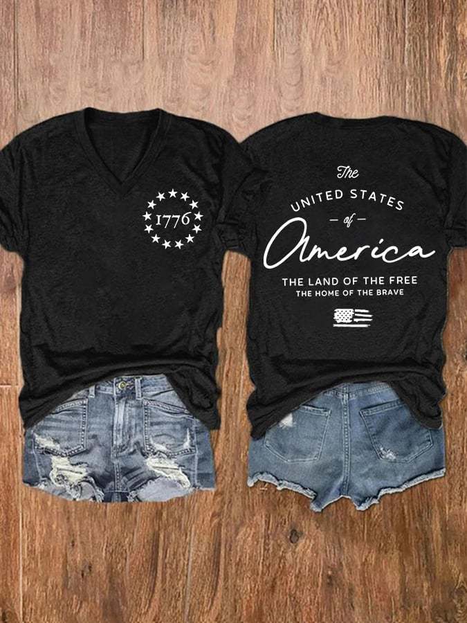 Women's Land of the Free 4th Of July Print Casual T-Shirt