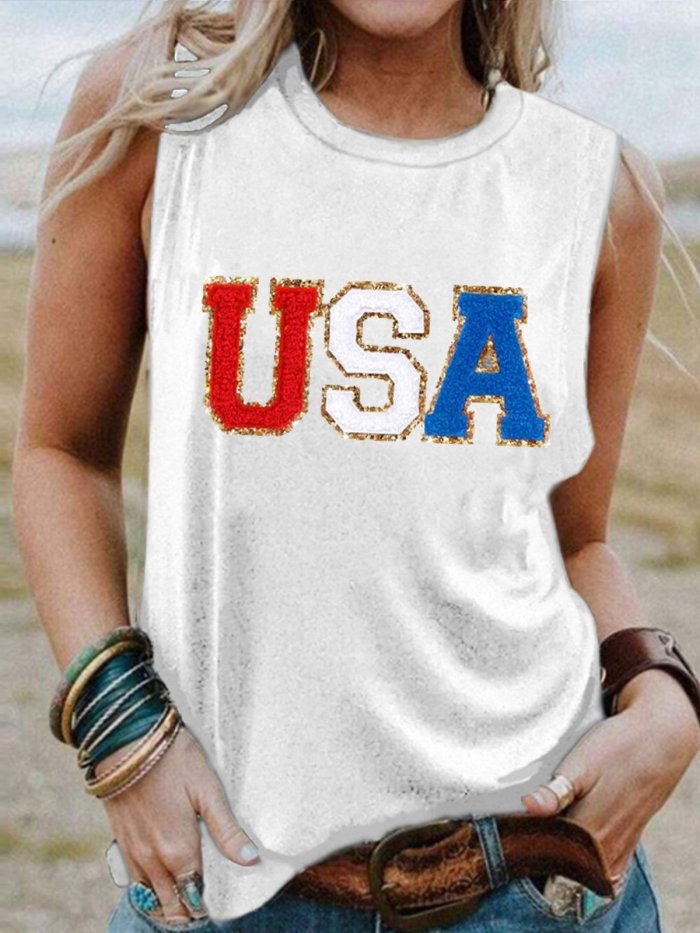 Women's 4th of July Red And Blue Print Tank Top