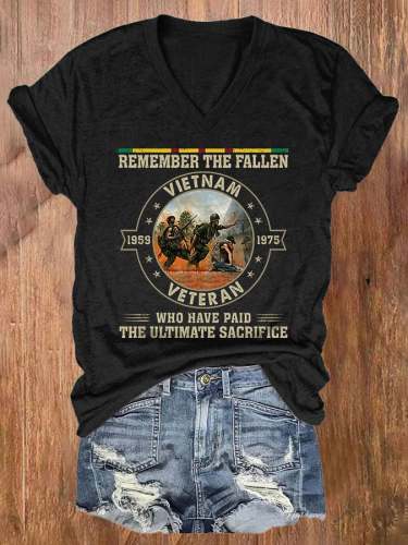 V-neck Remember The Fallen Who Have Paid The Ultimate Sacrifice Print T-Shirt