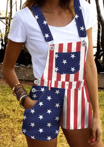 Women's Independence Day Flag Pocket Overall Mini Dress