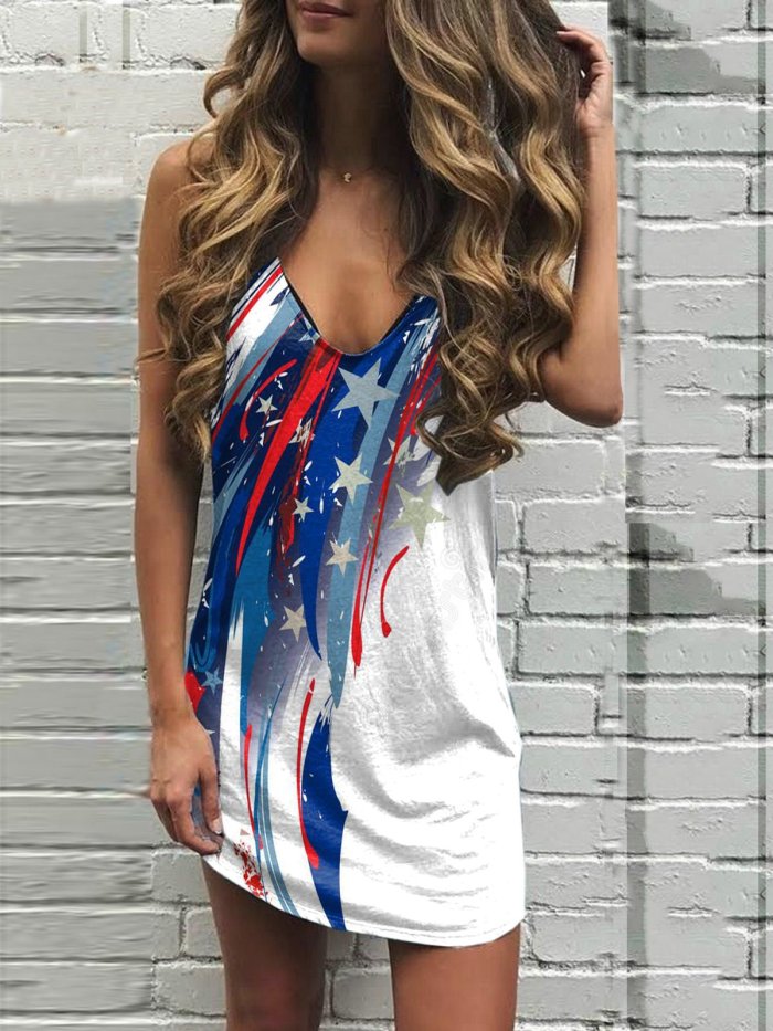 Women'S Retro Flag Print Sleeveless Dress