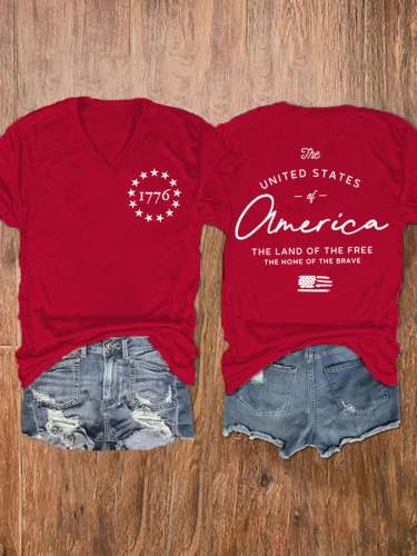 Women's Land of the Free 4th Of July Print Casual T-Shirt