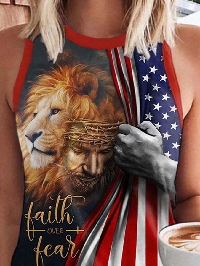 Faith Over Fear Jesus Lion Print Tank Top