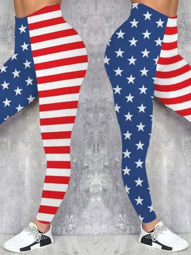Women's Independence Day Flag Asymmetric Print Yoga Leggings