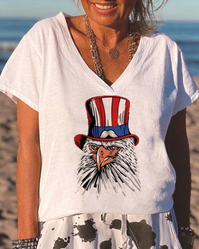 Eagle with Hat Print Casual Short Sleeve T-shirt