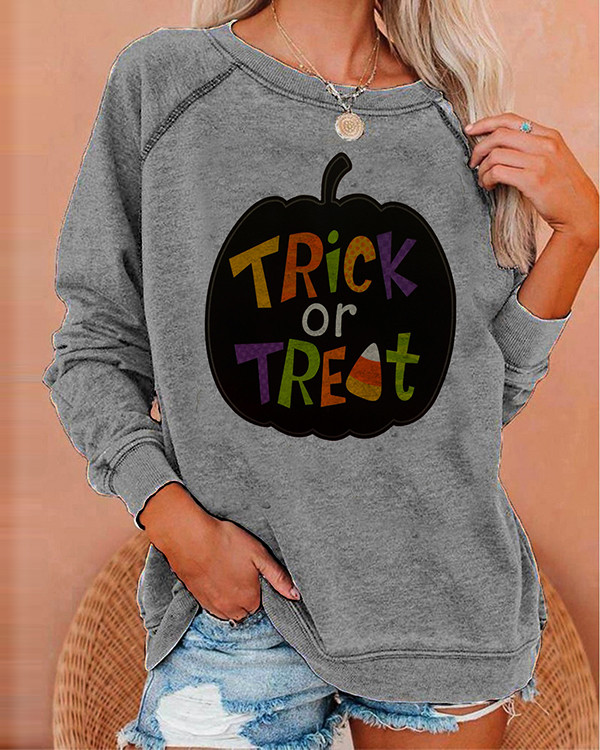 Trick or Treat Print Loose Long Sleeve Top