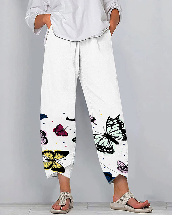 Butterfly Print Casual Loose Pants