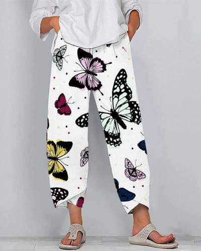 Butterfly Print Casual Loose Pants