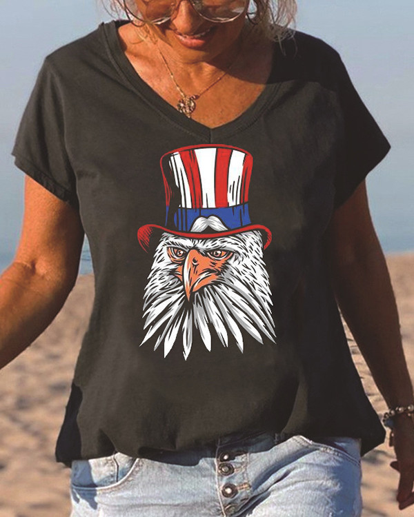 Eagle with Hat Print Casual Short Sleeve T-shirt