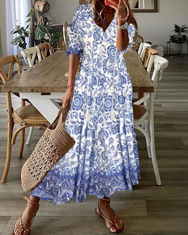 Casual Holiday V-neck Floral Dress