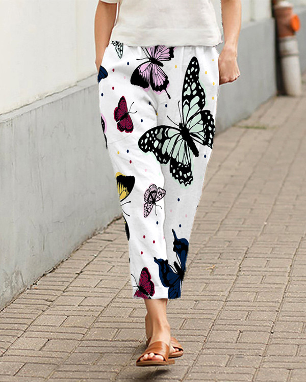 Butterfly Print Casual Loose Pants
