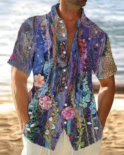 Men's Flower Short Sleeve Loose Casual Shirt