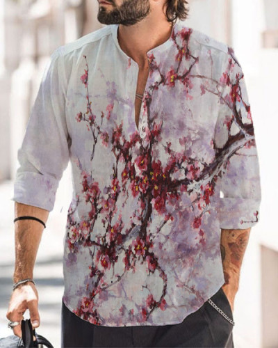 Men's Flower Print Long Sleeve Casual Shirt