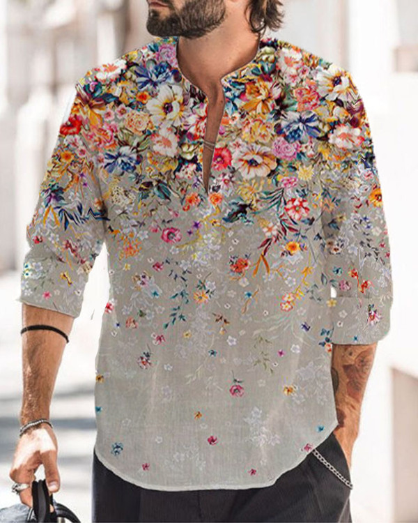 Men's Flower Long Sleeve Loose Casual Shirt