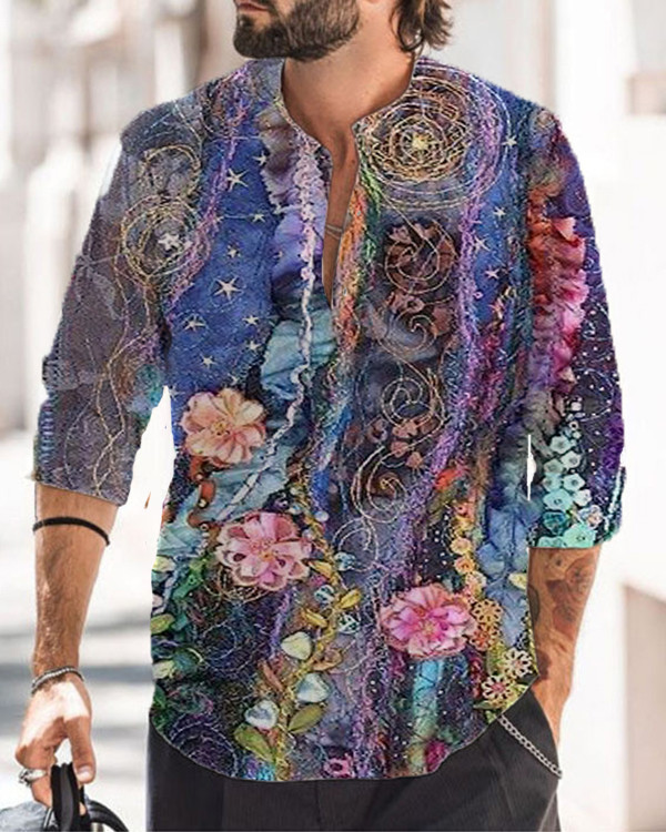 Men's Flower Long Sleeve Casual Shirt