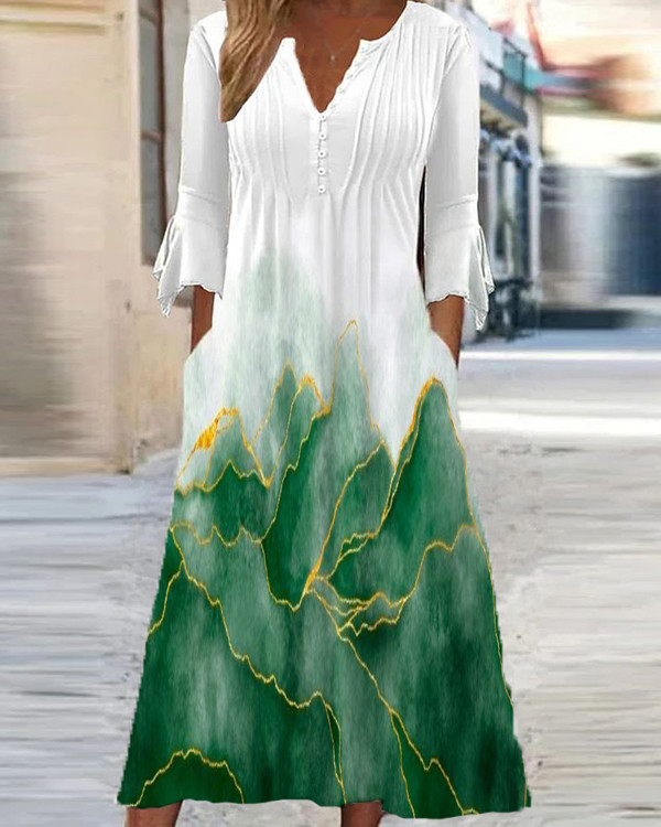 Women's Elegant V-neck Half Sleeve Print Midi Dress