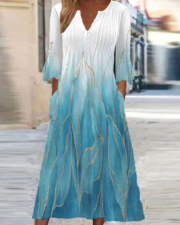 Women's Elegant V-neck Half Sleeve Print Midi Dress
