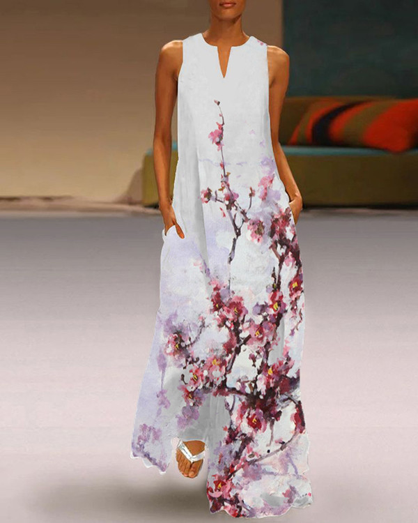 Women's Flower Print Sleeveless Casual Dress