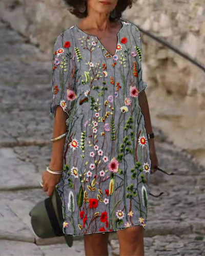 Women's Floral Print V-neck Casual Dress